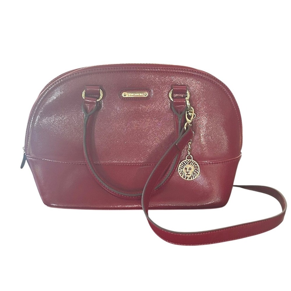Anne Klein Dome Satchel Large Red Saffiano Crossbody Bag